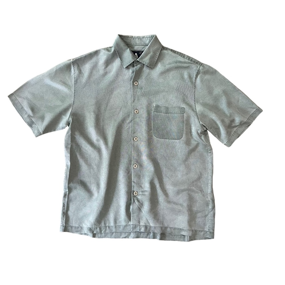 Nat Nast Short Sleeve Hawaiian Shirt For Men Light Green 70% Silk 30% Co…